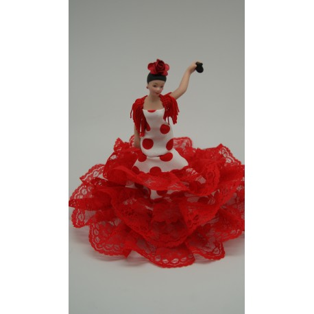 Muñeca porcelana traje rojo