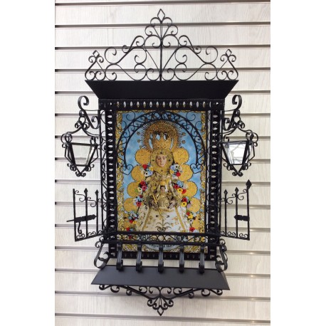 Capilla forja con cancel y faroles con azulejo virgen del rocio 25x40 cm