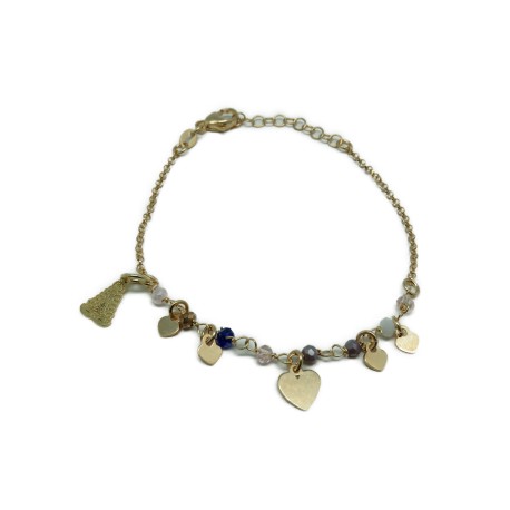 Pulsera chapada oro de ley corazones y piedras
