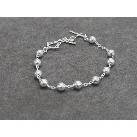 Pulsera rosario bolas 6mm plata de ley 925